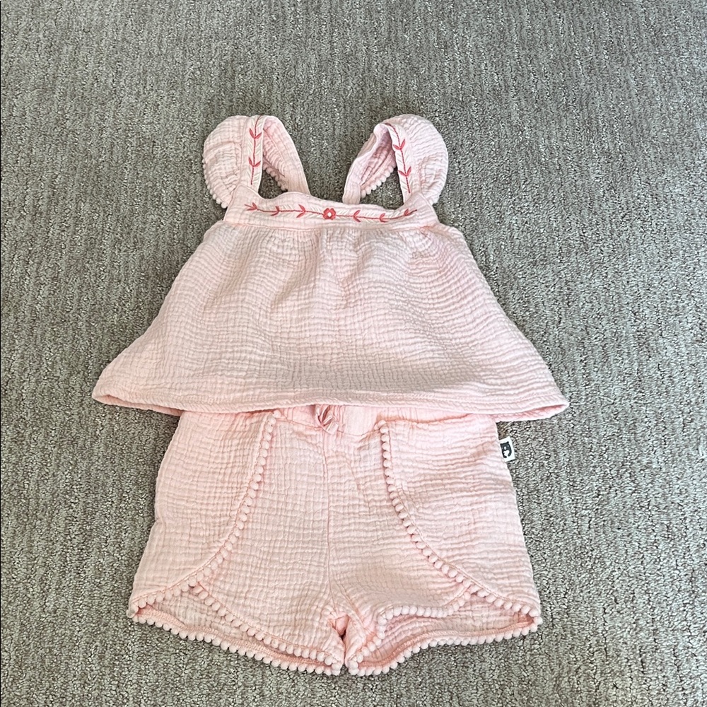 Pink Baby Outfit with Embroidered Details